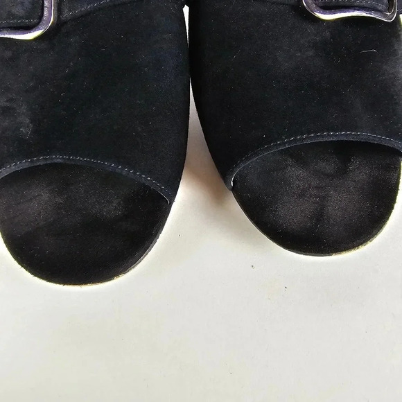 Marc Fisher Rima Mule Sandals Size 9M Black Suede Leather Mirrored Block Heel - Picture 5 of 13